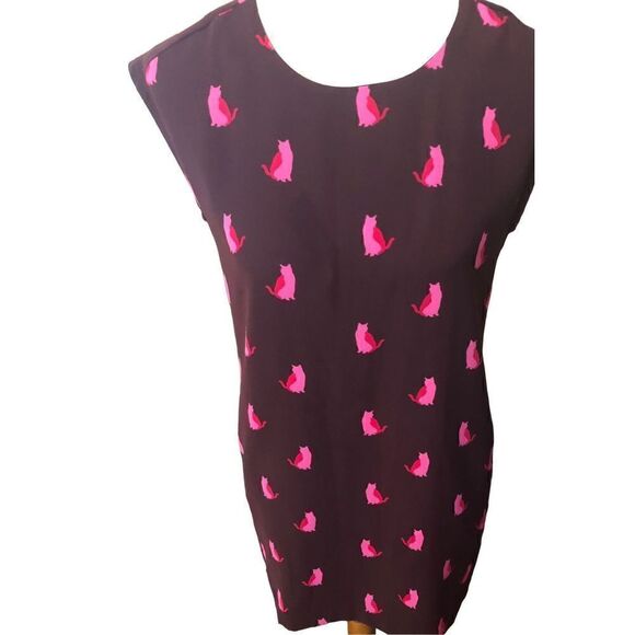 Ann Taylor Loft dark grape colored sheath dress with cat print in Barbie pink XS - Picture 3 of 14